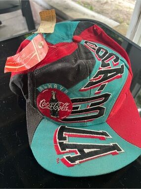 Coca Cola Teal, Red & Black Vintage Logo Baseball Hat 90’s
